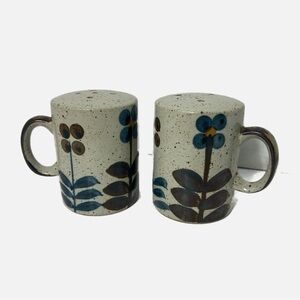 Studio Art Pottery Stoneware Otagiri Salt Pepper Shaker Set Floral Handle Brown